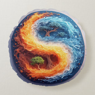 Vibrant Yin Yang Design Round Cushion