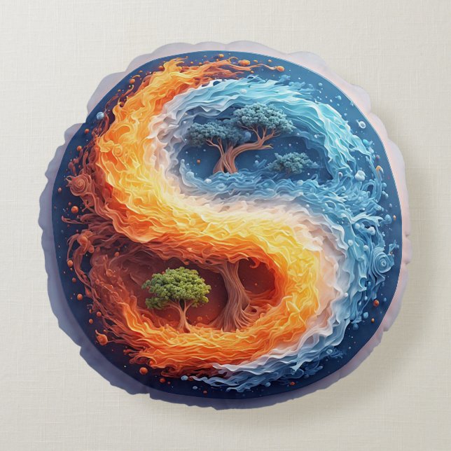 Vibrant Yin Yang Design Round Cushion (Front)