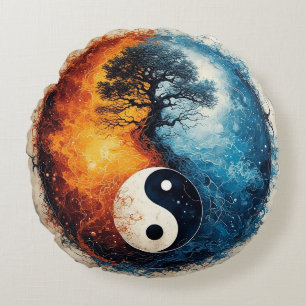 Vibrant Yin Yang Design Round Cushion
