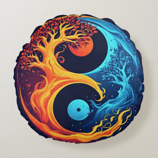 Vibrant Yin Yang Design Round Cushion (Front)