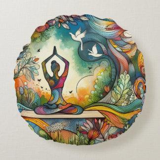 Vibrant Yoga Serenity Round Cushion