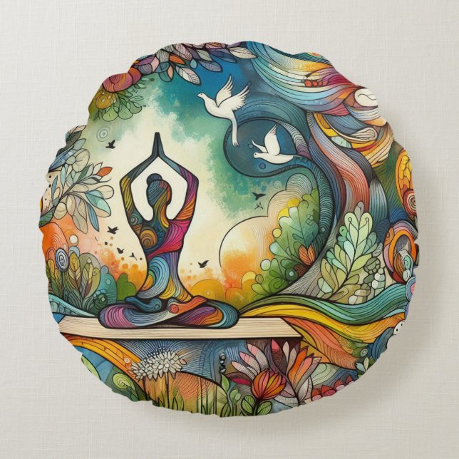 Vibrant Yoga Serenity Round Cushion (Front)