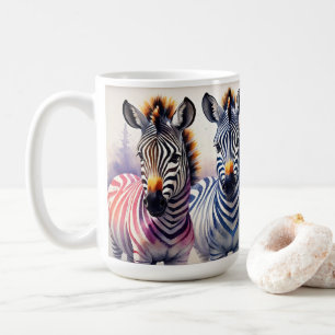 Vibrant Zebra Duo Watercolor Pointillism Art Coffee Mug