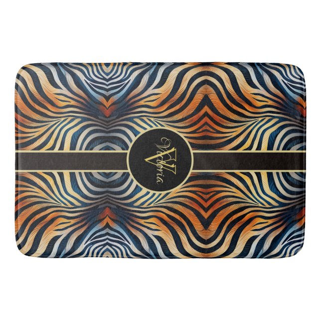 Vibrant Zebra Stripes Personalised Bath Mat (Front)