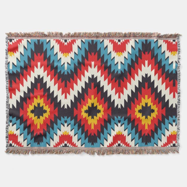 Vibrant Zigzag Southwestern Design Throw Blanket (Front)