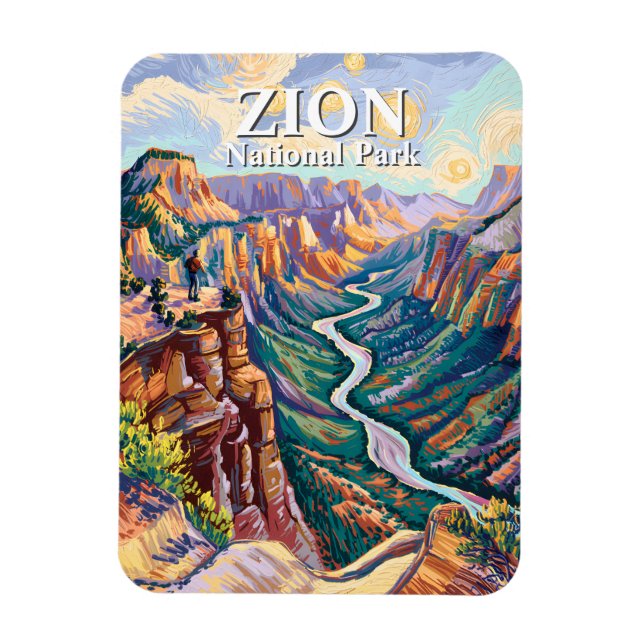 Vibrant Zion National Park Canyon River Hiking Art Magnet (Vertical)