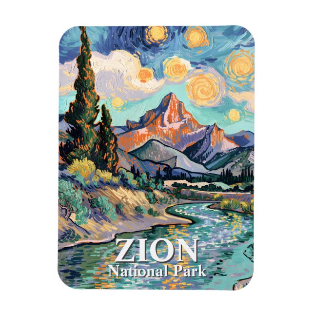 Vibrant Zion River Sunset Retro Van Gogh Watchman Magnet (Vertical)