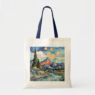 Vibrant Zion River Sunset Retro Van Gogh Watchman Tote Bag