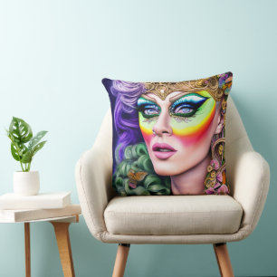 Vibrantly Bold LGBTQ Portrait Drag Queen Artwork Cushion
