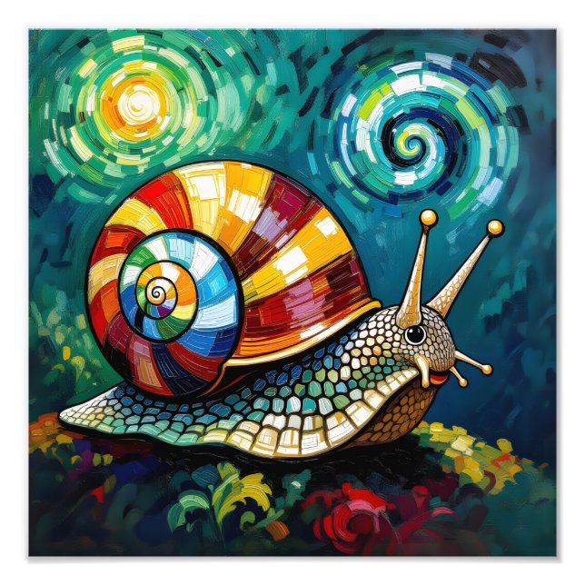 Vibrantly Colorful Impasto Whimsical Snail Photo Print (Front)