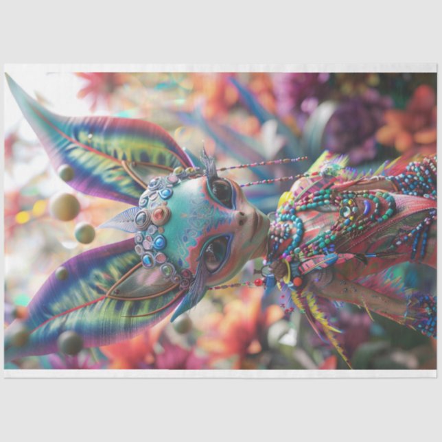 Vibrantly Coloured Elf Fairy Large Ears Decoupage Tissue Paper (Front)