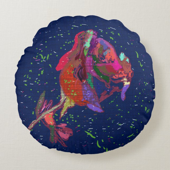 Vibrantly Coloured Flower Round Pillow (Front)