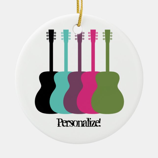 Vibrantly Coloured Guitars Round Ornament (Front)
