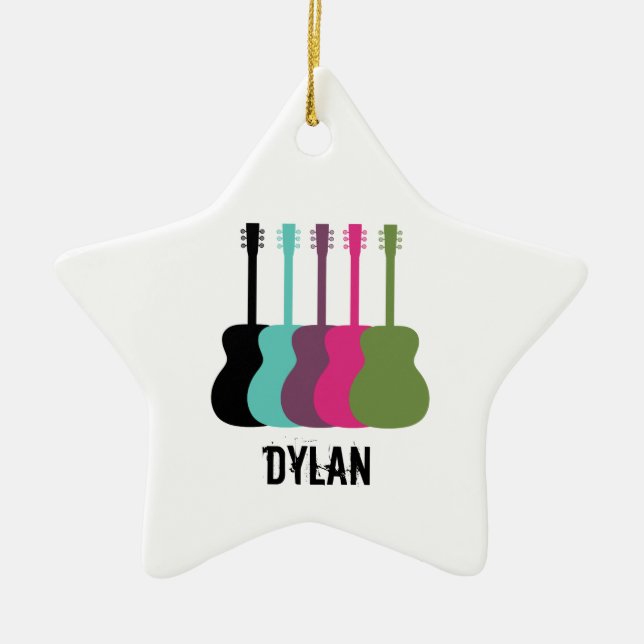 Vibrantly Coloured Guitars Star Ornament (Front)
