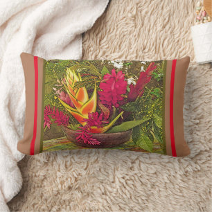 Vibrantly-coloured Tropical Plants/Aloha Lumbar Cushion