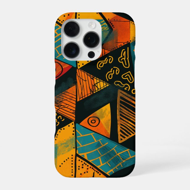 Vibrantly colourful triangles with tribal patterns iPhone case (Back)