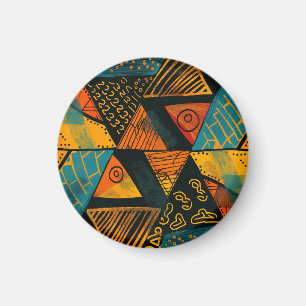 Vibrantly colourful triangles with tribal patterns magnet