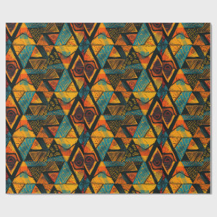 Vibrantly colourful triangles with tribal patterns wrapping paper