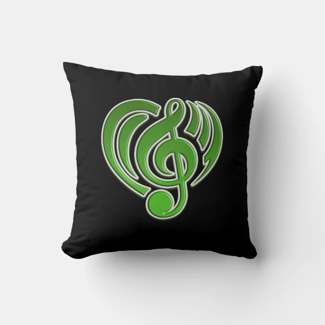 Vibrations Musical Love Green Heart Music Note DJ Cushion (Front)
