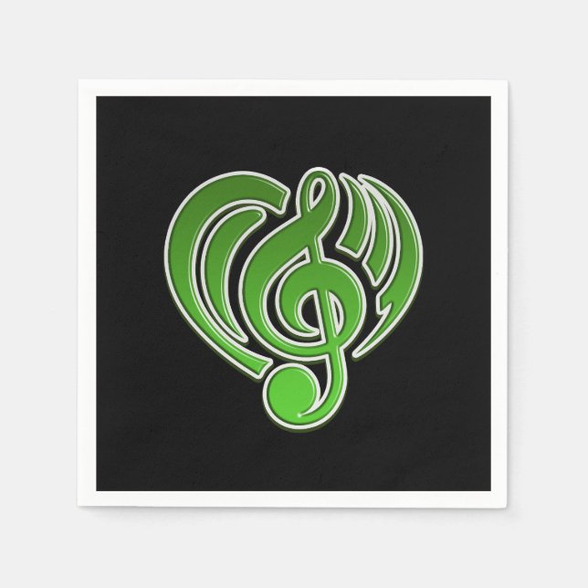 Vibrations Musical Love Green Heart Music Note DJ Napkin (Front)