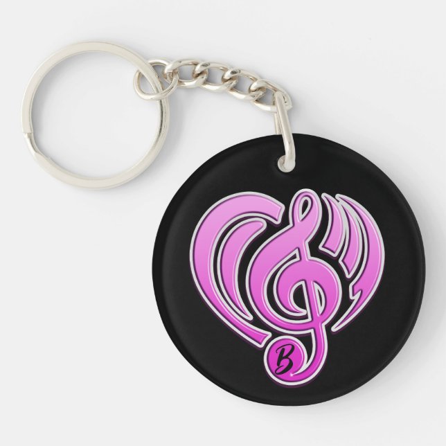 Vibrations Musical Love Pink Heart Music Note DJ Key Ring (Front)