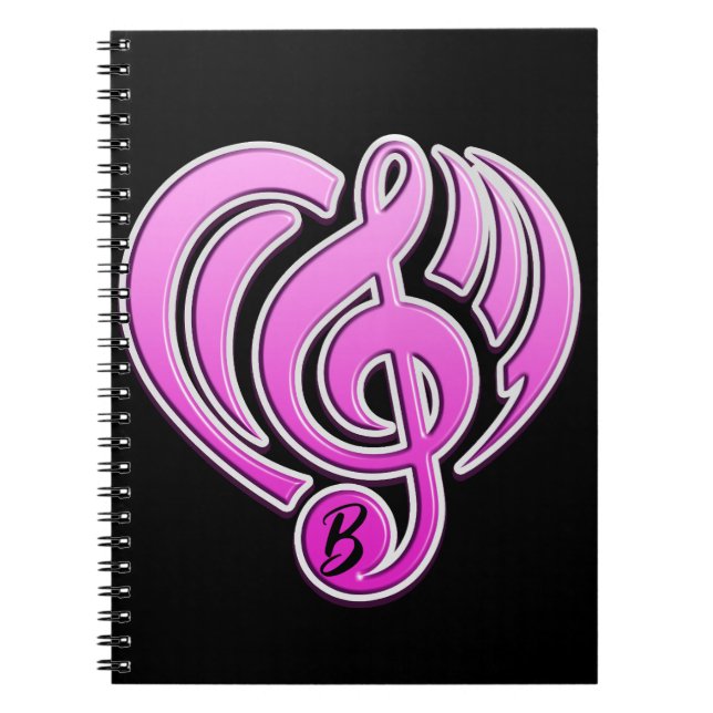 Vibrations Musical Love Pink Heart Music Note DJ Notebook (Front)
