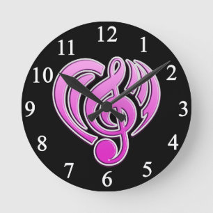 Vibrations Musical Love Pink Heart Music Note DJ Round Clock