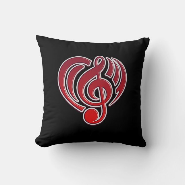 Vibrations Musical Love Red Heart Music Note DJ Cushion (Front)