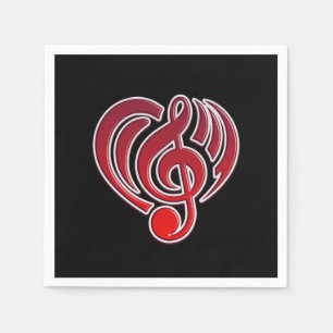 Vibrations Musical Love Red Heart Music Note DJ Napkin