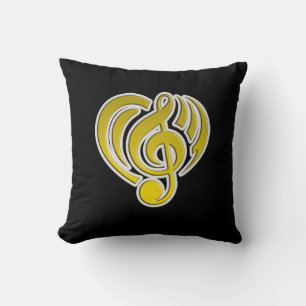 Vibrations Musical Love Yellow Heart Music Note DJ Cushion