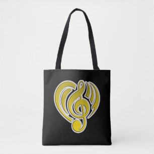 Vibrations Musical Love Yellow Heart Music Note DJ Tote Bag