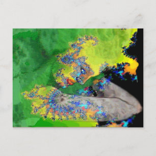 VIBRATIONS OF MATTER,FRACTAL WOMAN IN GREEN YELLOW POSTCARD