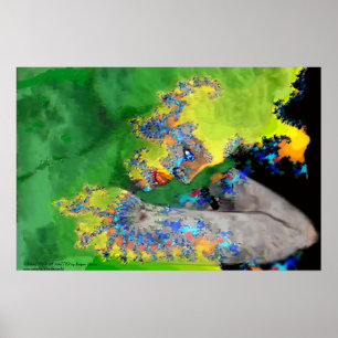 VIBRATIONS OF MATTER,FRACTAL WOMAN IN GREEN YELLOW POSTER
