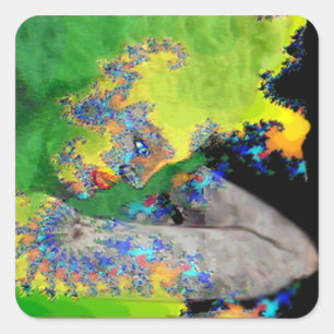 VIBRATIONS OF MATTER,FRACTAL WOMAN IN GREEN YELLOW SQUARE STICKER