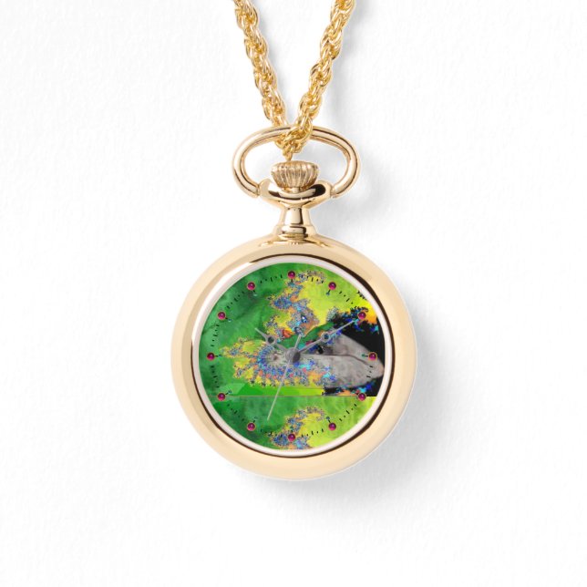 VIBRATIONS OF MATTER,FRACTAL WOMAN IN GREEN YELLOW WATCH (Front)