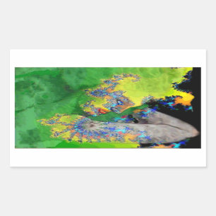VIBRATIONS OF MATTER,LADY IN GREEN YELLOW FRACTALS RECTANGULAR STICKER