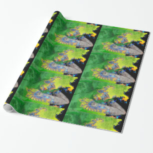 VIBRATIONS OF MATTER,LADY IN GREEN YELLOW FRACTALS WRAPPING PAPER