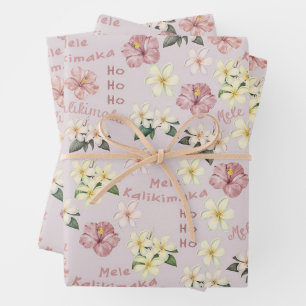 Vibtage Plumeria and Hibiscus Mele Kalikimaka Wrapping Paper Sheet