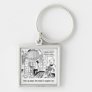 Vicar at Church Harvest Festival. Funny Cartoon Key Ring