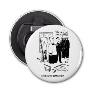 Vicar has a Cassock Fitting Church Cartoon Bottle Opener