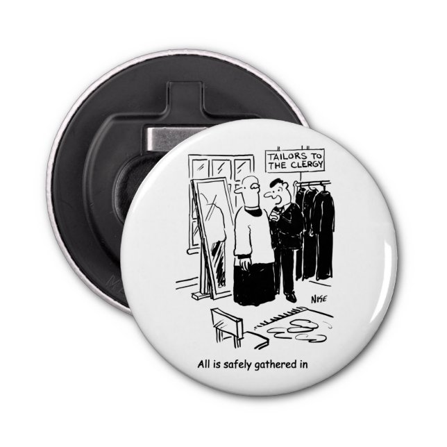 Vicar has a Cassock Fitting Church Cartoon Bottle Opener (Front)