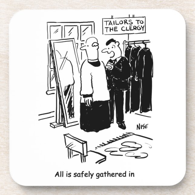 Vicar has a Cassock Fitting Church Cartoon Coaster (Front)