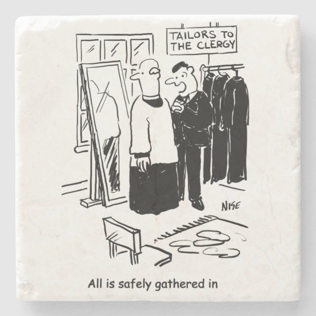 Vicar has a Cassock Fitting Church Cartoon Stone Coaster (Front)