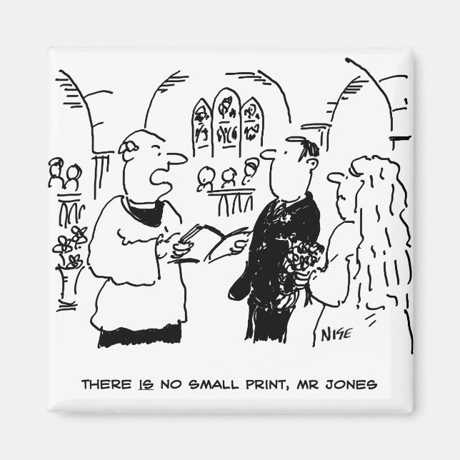 Vicar Says There's No Small Print Cartoon Magnet (Front)