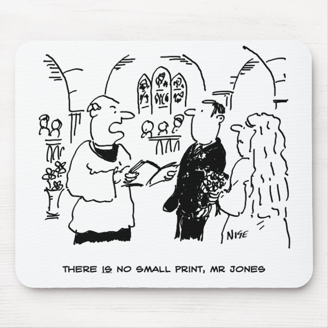 Vicar Says There's No Small Print Cartoon Mouse Pad (Front)