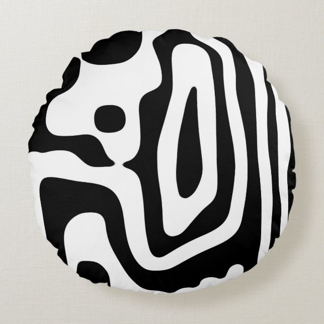Vice Grip: Abstract Black & White Round Cushion (Front)