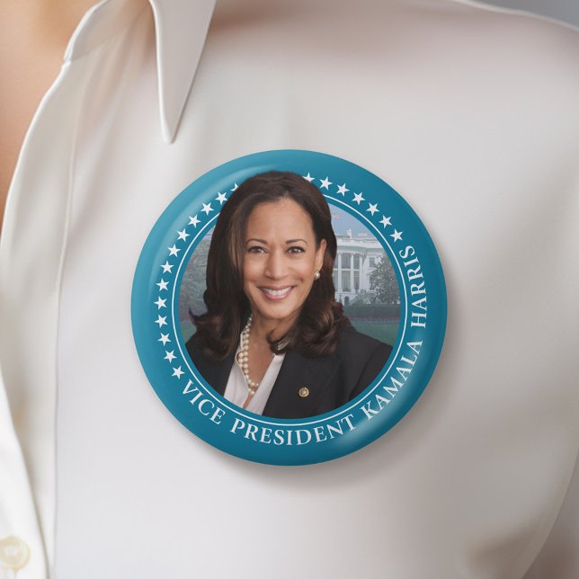 Vice President Kamala Harris 2024 - Teal Stars 7.5 Cm Round Badge (Kamala Harris Campaign Button - Great Rally button for the Next Election)