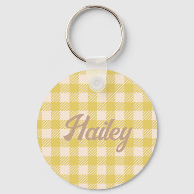 Vichy yellow gingham checked plaid farmer market key ring (Front)