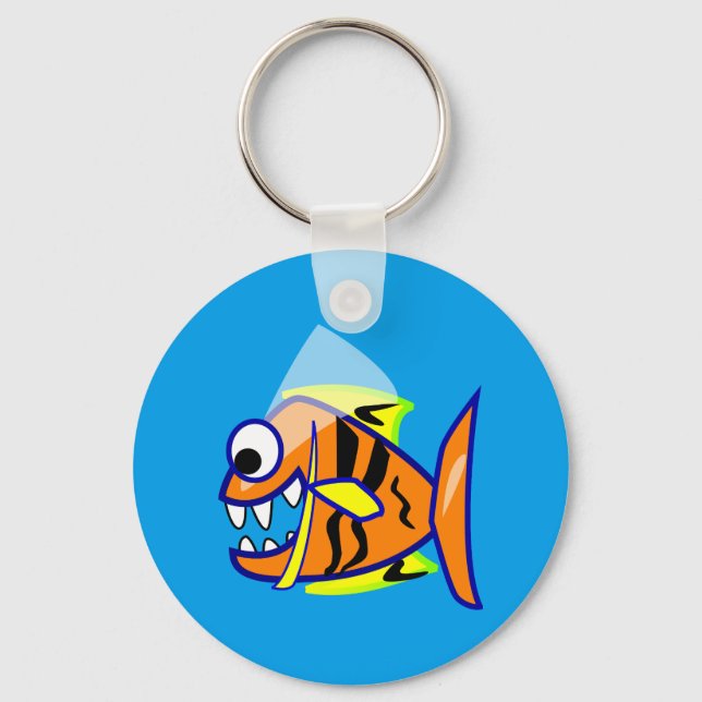 VICIOUS CARTOON FUNNY PIRANHA FISH SEA LOGO GRAPHI KEY RING (Front)