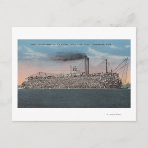 Vicksburg, MS - View of Boat with Cotton Onboard Postcard